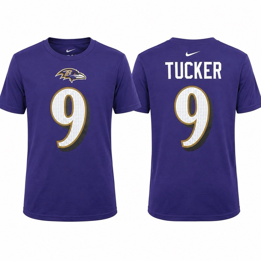 Nike Baltimore Ravens Justin Tucker #9 Youth XL 18/20 Purple T-Shirt NWT NFL
